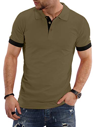 Rello & Reese Herren Poloshirt Kontrast Kurzarm T-Shirt Polo R-1402 [Khaki, XL] von Rello & Reese