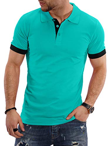 Rello & Reese Herren Poloshirt Kontrast Kurzarm T-Shirt Polo R-1402 [Minze, 3XL] von Rello & Reese