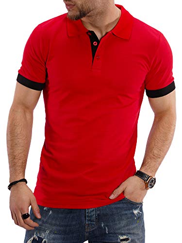 Rello & Reese Herren Poloshirt Kontrast Kurzarm T-Shirt Polo R-1402 [Rot, XL] von Rello & Reese