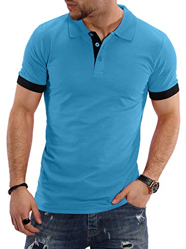 Rello & Reese Herren Poloshirt Kontrast Kurzarm T-Shirt Polo R-1402 [Türkis, L] von Rello & Reese