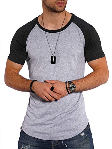 Rello & Reese Herren Raglan T-Shirt Rundhals Oversize Polo Basic MT-7140 [Grau, XL] von Rello & Reese