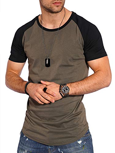 Rello & Reese Herren Raglan T-Shirt Rundhals Oversize Polo Basic MT-7140 [Khaki, XXXL] von Rello & Reese