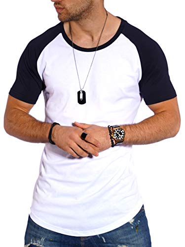 Rello & Reese Herren Raglan T-Shirt Rundhals Oversize Polo Basic MT-7140 [Weiss, XXL] von Rello & Reese