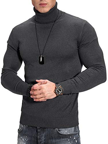 Rello & Reese Herren Rollkragen-Pullover Strickpullover Feinstrick Rolli Sweatshirt YB02 [Dunkelgrau, von Rello & Reese