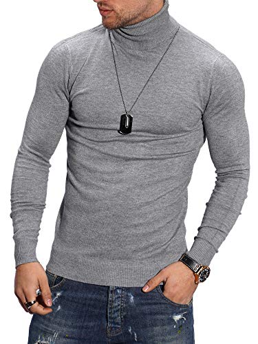 Rello & Reese Herren Rollkragen-Pullover Strickpullover Feinstrick Rolli Sweatshirt YB02 [Grau, von Rello & Reese