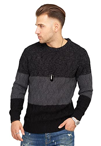 Rello & Reese Herren Strick-Pullover Sweatshirt Pulli Longsleeve Grobstrick CR-8776 [Schwarz, L] von Rello & Reese