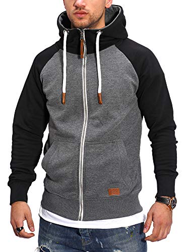 Rello & Reese Herren Sweatjacke Hoodie Zip-Jacke Kapuzenpullover MT-7681 [Dunkelgrau, von Rello & Reese