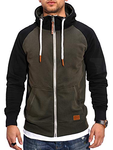 Rello & Reese Herren Sweatjacke Hoodie Zip-Jacke Kapuzenpullover MT-7681 [Khaki, S] von Rello & Reese