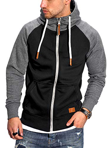Rello & Reese Herren Sweatjacke Hoodie Zip-Jacke Kapuzenpullover MT-7681 [Schwarz, von Rello & Reese