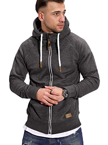 Rello & Reese Herren Sweatjacke Hoodie Zip-Jacke Kapuzenpullover MT-7692 [Dunkelgrau, L] von Rello & Reese