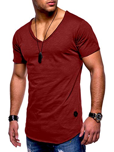Rello & Reese Herren T-Shirt Kurzarm Basic Oversize V-Neck MT-7102 [Bordeaux, von Rello & Reese
