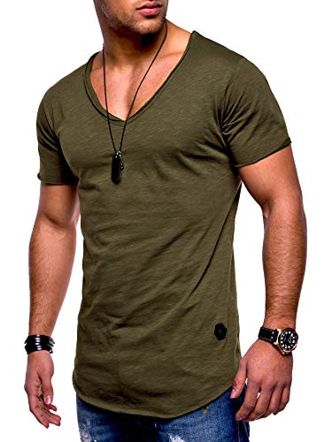 Rello & Reese Herren T-Shirt Kurzarm Basic Oversize V-Neck MT-7102 [Khaki, L] von Rello & Reese