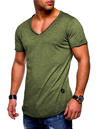 Rello & Reese Herren T-Shirt Kurzarm Basic Oversize V-Neck MT-7102 [Khaki wash, von Rello & Reese