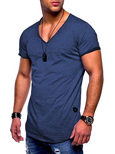 Rello & Reese Herren T-Shirt Kurzarm Basic Oversize V-Neck MT-7102 [Navy wash, XL] von Rello & Reese