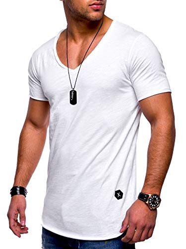 Rello & Reese Herren T-Shirt Kurzarm Basic Oversize V-Neck MT-7102 [Weiß, XXXL] von Rello & Reese
