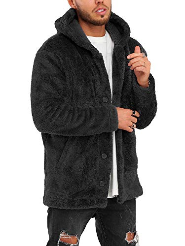 Rello & Reese Herren Teddy-Fell Fleecejacke Cardigan Strickjacke Fleece Pullover Sweatjacke MT-7451 [Schwarz, M] von Rello & Reese