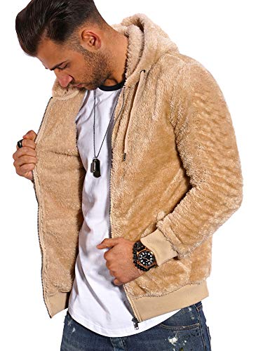 Rello & Reese Herren Teddy-Fell Fleecejacke Cardigan Strickjacke Fleece Pullover Sweatjacke PHUK-NZ [Beige, L] von Rello & Reese