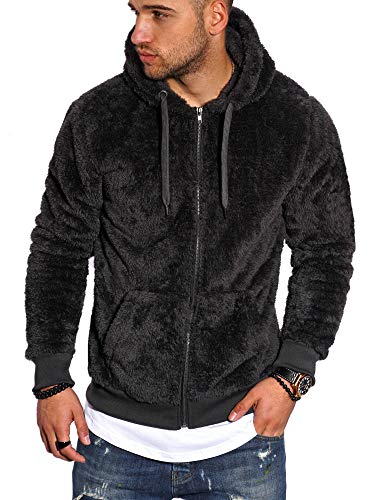 Rello & Reese Herren Teddy-Fell Fleecejacke Cardigan Strickjacke Fleece Pullover Sweatjacke PHUK-NZ [Schwarz, L] von Rello & Reese