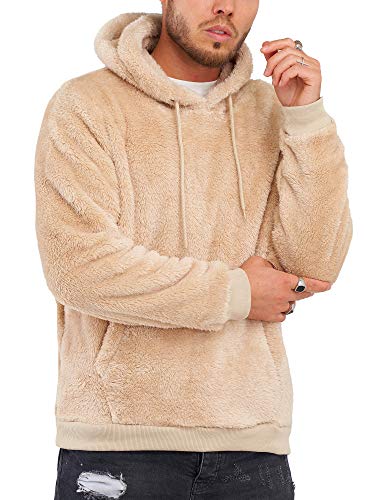 Rello & Reese Herren Teddy-Fell Hoodie mit Kapuze Fleece Pullover Fleecejacke Sweatjacke [Beige, L] von Rello & Reese