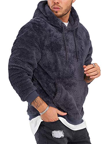 Rello & Reese Herren Teddy-Fell Hoodie mit Kapuze Fleece Pullover Fleecejacke Sweatjacke [Dunkelgrau, S] von Rello & Reese