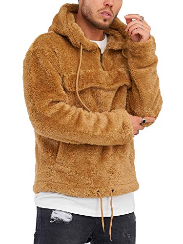 Rello & Reese Herren Teddy-Fell Hoodie mit Kapuze Fleece Pullover Fleecejacke Sweatjacke MT-7453 [Braun, S] von Rello & Reese