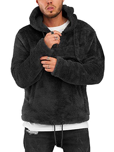 Rello & Reese Herren Teddy-Fell Hoodie mit Kapuze Fleece Pullover Fleecejacke Sweatjacke MT-7453 [Schwarz, M] von Rello & Reese