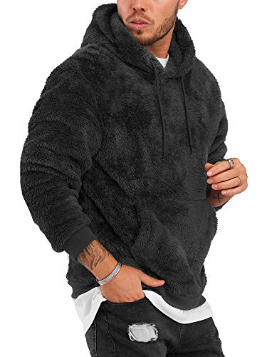 Rello & Reese Herren Teddy-Fell Hoodie mit Kapuze Fleece Pullover Fleecejacke Sweatjacke [Schwarz, L] von Rello & Reese