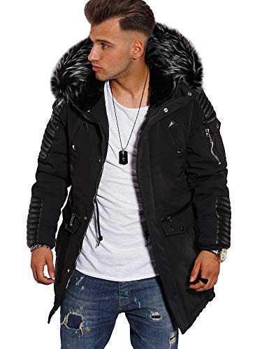 Rello & Reese Herren Winterjacke Parka mit Fell-Imitat Jacke Mantel PH-019 [Schwarz, L] von Rello & Reese