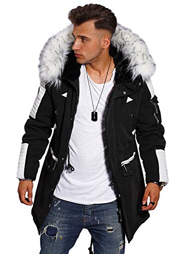 Rello & Reese Herren Winterjacke Parka mit Fell-Imitat Jacke Mantel PH-019 [Schwarz/Weiß, L] von Rello & Reese