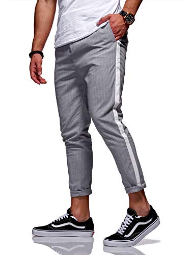 Rello & Reese Hose Stripe Slim Fit Freizeithose Chino Anzug JN-1003 [Grau, W38] von Rello & Reese