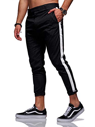 Rello & Reese Hose Stripe Slim Fit Freizeithose Chino Anzug JN-1003 [Schwarz, W33] von Rello & Reese