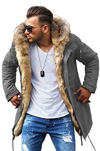 Rello & Reese Winter Parka mit Fell-Imitat Jacke Mantel MJ-7250 Grau, M von Rello & Reese