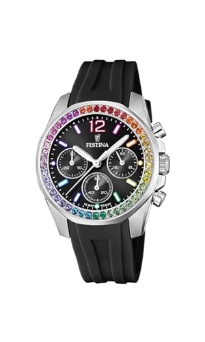 Festina Damen Uhr Boyfriend Rainbow schwarz, kautschuk Armband von Festina