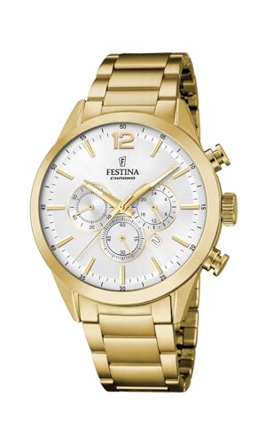 Festina Herren Armbanduhr aus Edelstahl in der Farbe Gold 44mm, Wasserdichtigkeit: 5 Bar, F20633/1 von Festina