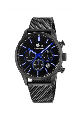 Lotus Herrenuhr mit Chronograph aus der Serie Reloj mit einem Edelstahlarmband, einem Ziffernblatt in Schwarz-Blau und Tagesdatumsanzeige, 5 Bar, 18700/3 von Relojes Lotus
