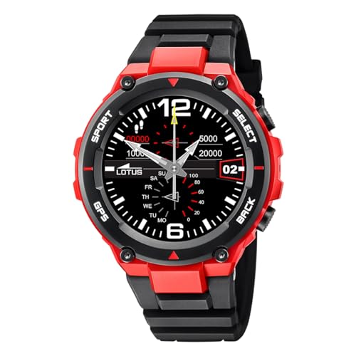 Lotus Herren Smartwatch Uhr Schwarz/Rot, Silikon Armband, Durchmesser: 50.8 mm, Wasserdichtigkeit: IP68, 50024/1 von Lotus
