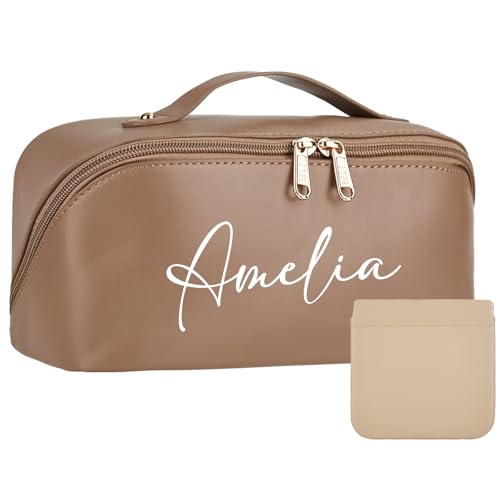 Personalized Makeup Bag - 2 Pcs Cosmetic Bags Set,Double Metal Zipper Makeup Organizer,Toiletry Bag with Divider & Handle,Travel Essentials von Relosy