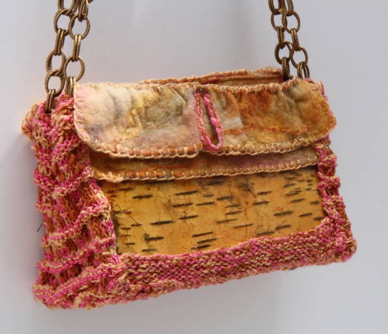 Birkenrinde Mit Handgestrickt Und Kaschmir Filz Akzente Schultertasche Handtasche Geldbeutel von RelovedFabrics