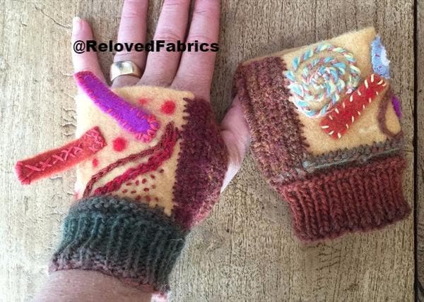 Fingerlose Handschuhe, Fingerfrei, Pulswärmer, Fahrhandschuhe Filz, Bestickt, Gestrickt Und Gehäkelt Handschuhe Kurzzeithandschuhe N Bestickte von RelovedFabrics