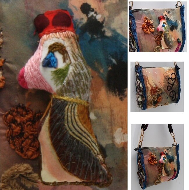 King Tut Handbemalte Und Stumpwork Bestickte Schulterhandtasche von RelovedFabrics