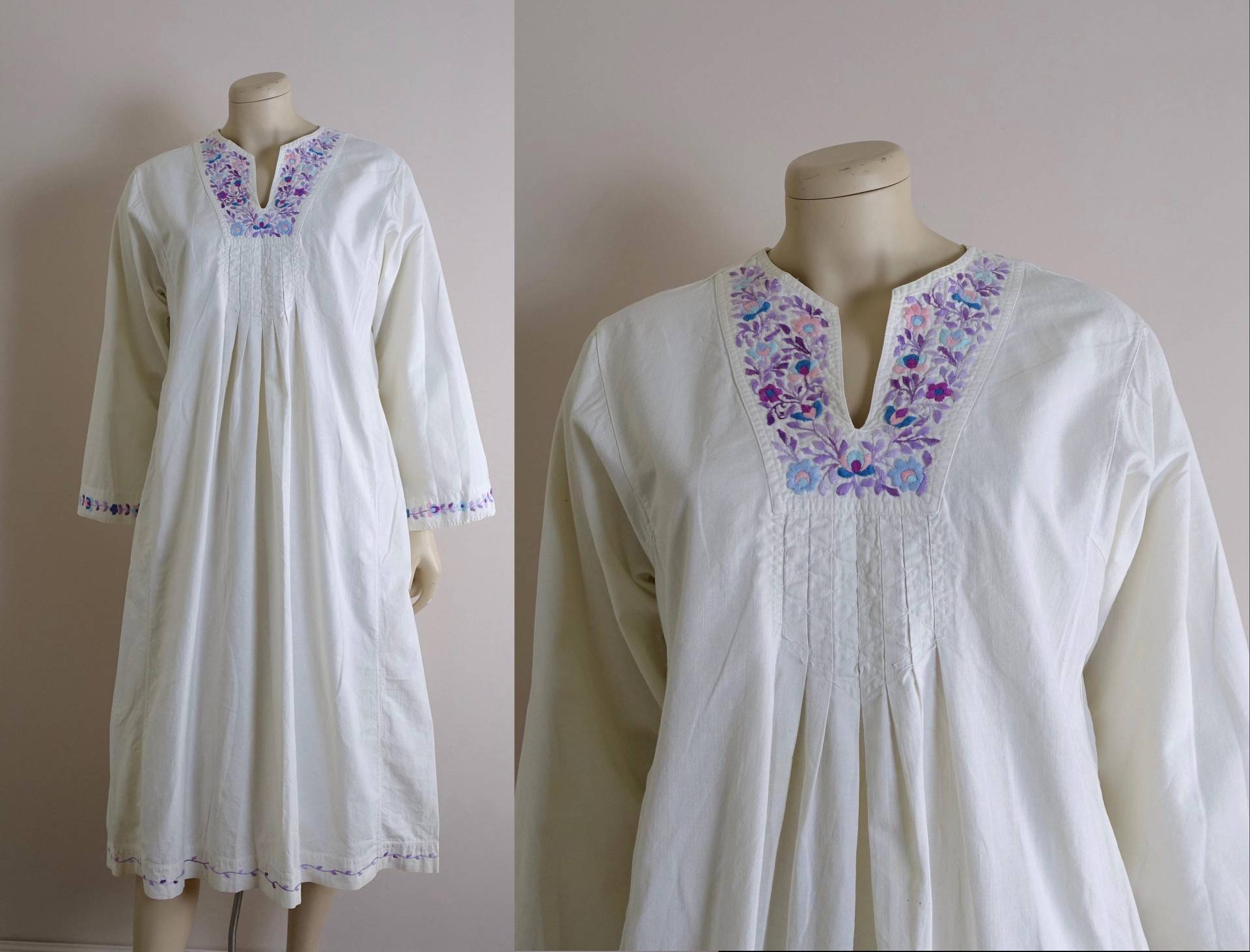 70Er Besticktes Baumwollkleid - Weißer Lavendel Jahre Hippie Brautkleid - Einheitsgröße - Glöckchenärmel 70Er Besticktes Baumwollkleid - Weißer Lavendel Jahre Hippie Brautkleid - Einheitsgröße - Glöckchenärmel von ReluctantDamsel