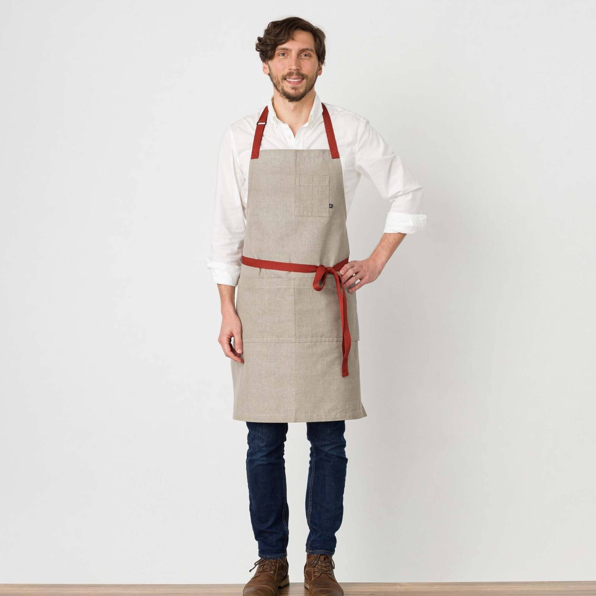 Beige Küchenschürze Für Frauen, Männer Mit Taschen | Verstellbare Rote Träger Köche, Bäcker Und Baristas Handgewebt, Baumwollcanvas Professionell von ReluctantTrading