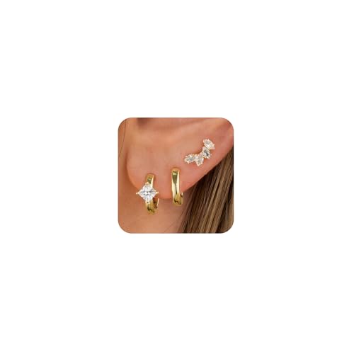 Relveo Zierliche Silberohrringe für Damen, 14 Karat vergoldet, leichte Creolen, Set für Frauen, trendiger kleiner Silbercreolen-Huggie-Schmuck, Messing, Kein Edelstein Relveo Zierliche Silberohrringe für Damen, 14 Karat vergoldet, leichte Creolen, Set für Frauen, trendiger kleiner Silbercreolen-Huggie-Schmuck, Messing, Kein Edelstein von Relveo