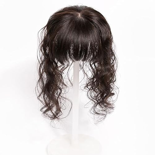 13x14 Echthaar für Frauen, weißes Haar, drei Clips, Clip-in-Haaraufsätze (Dunkelbraun,16 Zoll) von Remanbo