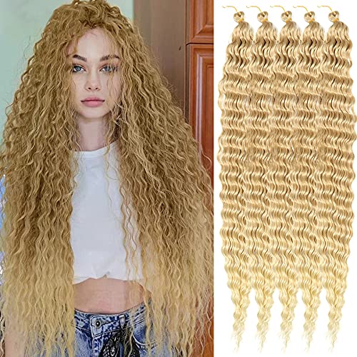 30" maschinell hergestellte Hochtemperaturfaser, lange gewellte 30-Zoll-Bündel, tiefe Wellen, 120 g, für Damen-Haarverlängerungs-Pferdeschwanz (Beige) von Remanbo