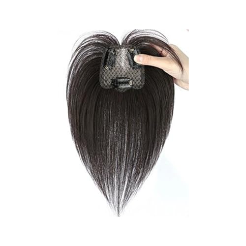 6 x 7 cm großes Echthaar, handgebunden, für dünnes Haar mit Pony, für Frauen mit dünner werdendem Haar, Clip-in-Topper, Haarteil, gerade, einteilig, drei Clips für Mädchen (Braun) von Remanbo