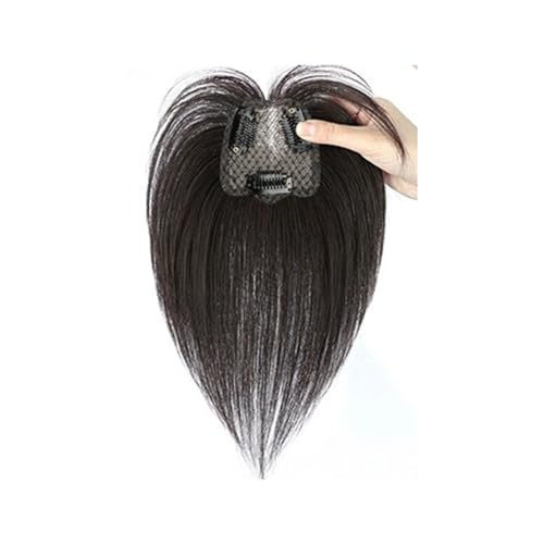 6 x 7 cm großes Echthaar, handgebunden, für dünnes Haar mit Pony, für Frauen mit dünner werdendem Haar, Clip-in-Topper, Haarteil, gerade, einteilig, drei Clips für Mädchen (Natürliche Farbe) von Remanbo