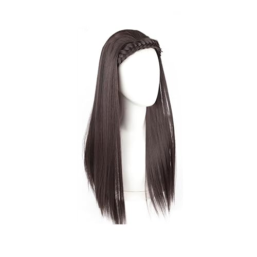 60 cm lange Perücken mit Wellen-Haarband, halbe Perücken, synthetische gewebte Perücken für Damen (Braun schwarz,Gerade) von Remanbo