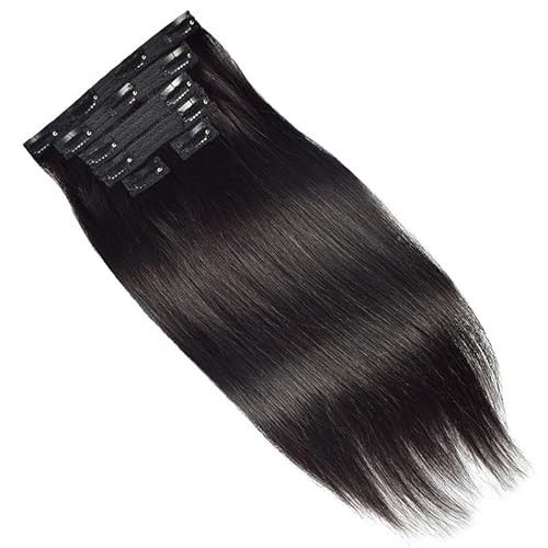 Clip-in-Haarteil, Haarverlängerung, Echthaar, für Damen, Spitze, glatt, 100 g (Schwarz,22 Zoll/55 cm) von Remanbo