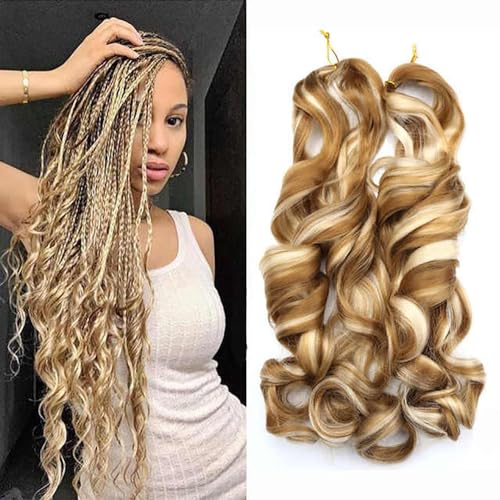 Dreadlocks, französisches lockiges, locker gewelltes Häkelhaar, 55,9 cm, Hochtemperaturfaser für Frauen, Pferdeschwanz-Haarbänder, französisches lockiges (Schwarz-Braun-Beige,75g) von Remanbo